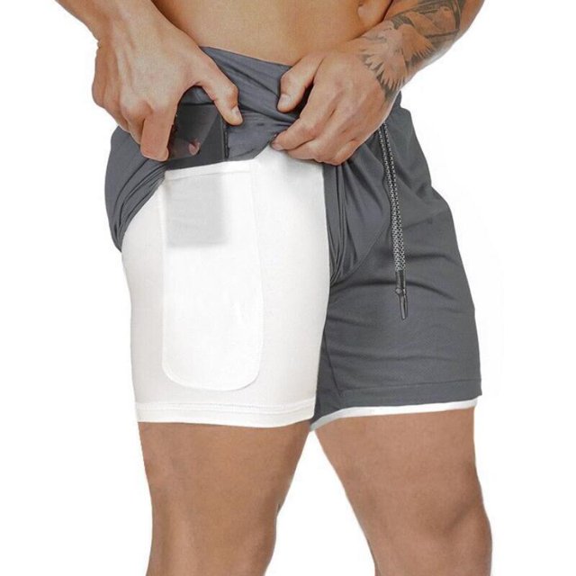 ¡Novedad de 2020! Pantalones cortos para correr para hombre, pantalones cortos deportivos 2 en 1 para hombre, pantalones cortos deportivos de secado rápido de dos pisos para hombre, pantalones cortos para correr y gimnasio Tan Jianjun unisex
