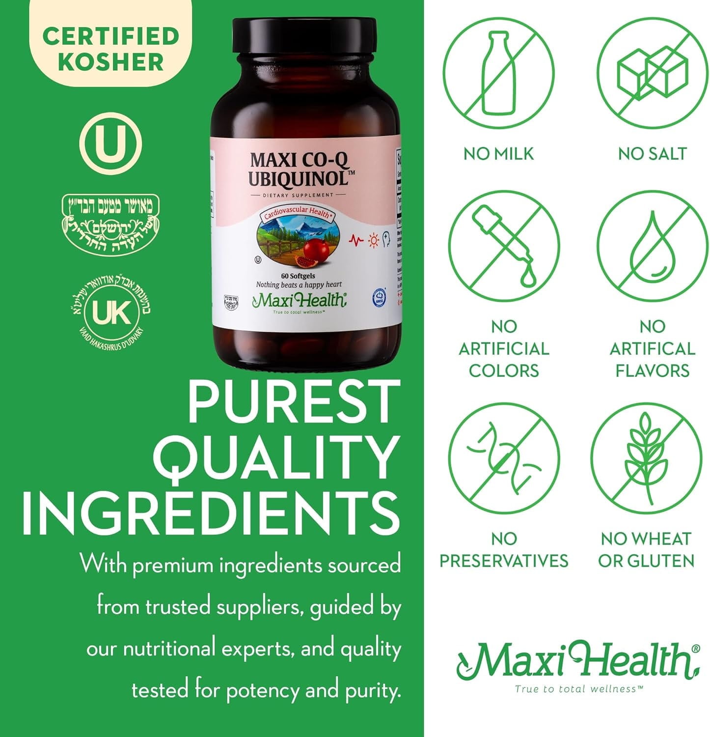Maxi Health CoQ10 Ubiquinol 100mg – Dietary Supplement for Cardiovascular & Cellular Energy – 60 Softgels