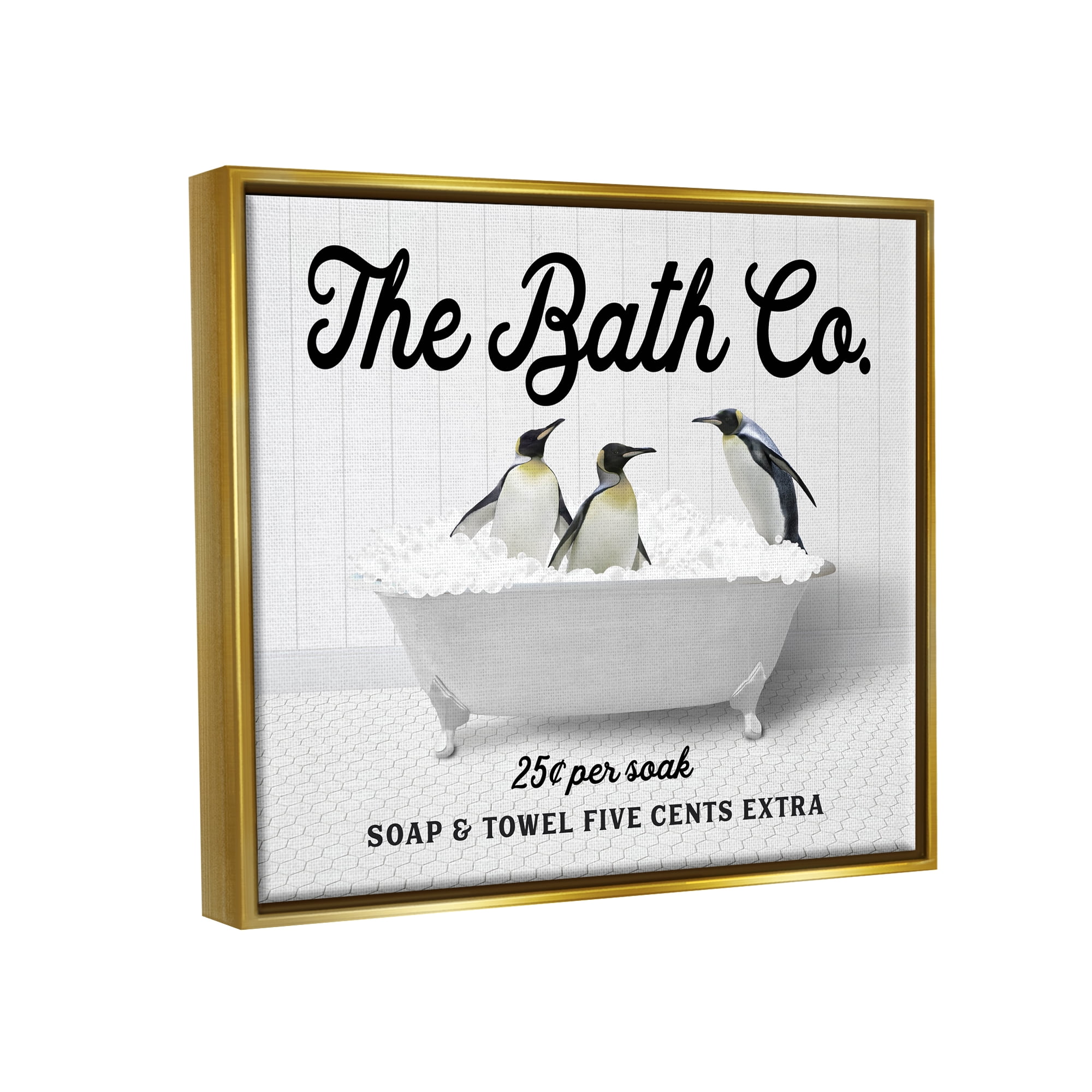 Stupell Industries Bubble Bathtub Penguins Animals & Insects Painting Gold Floater Framed Art Print Wall Art, 31 x 25