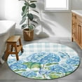 thumbnail image 3 of Round Rugs 4 Ft, Blue Floral Non Slip Area Rugs for Kitchen Bedroom Entryway, Summer Botanical Flowers Plaid Hydrangeas Washable Carpet Runner Rug Floor Mats for Bedroom Home Decor, 3 of 9