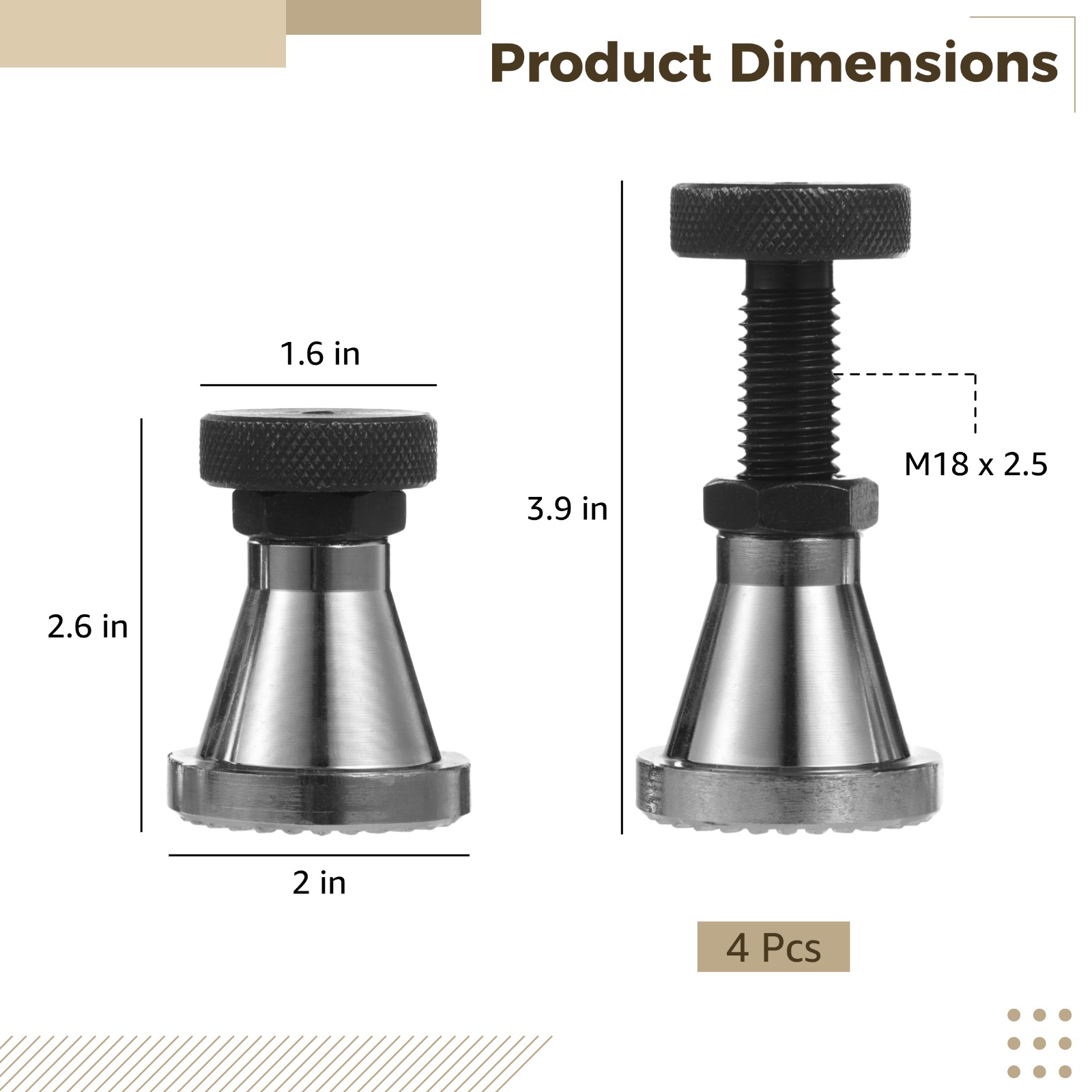 4 PCS Heavy Duty Screw Jacks, 2.6 to 3.9 in Adjustable Steel Jack Stands for Large Milling Drilling Machines, 15 Tons Capacity Non-Slip Lift Support for Leveling Work Die Die Processing