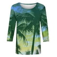 thumbnail image 2 of UPPADA T-Shirts à Manches 3/4 pour Femmes Été Décontracté Chic Col Ras du Cou T-Shirts Chemises à Imprimé Floral Chemises Amples Décontractées Ajustées Confortables Chandail à Enfiler Blouse devant Plissé Hauts Blouse Hauts à Manches 3/4 pour Femmes Aubaines, 2 of 3