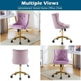 thumbnail image 3 of HYJY Mauve Purple Armless Home Office Desk Chair with Gold Base/Wheels, Small Cute Vanity/Makeup Chair with Back for Bedroom, Upholstered Adjustable Rolling Swivel Nail Chair for Women/Girls, 3 of 19