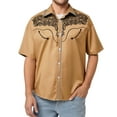 thumbnail image 4 of XDZJLR Mens T Shirts Western Cowboy Embroidered Short Sleeve Lapel Slim Fit Casual Button Down With Pockets Tees, 4 of 4
