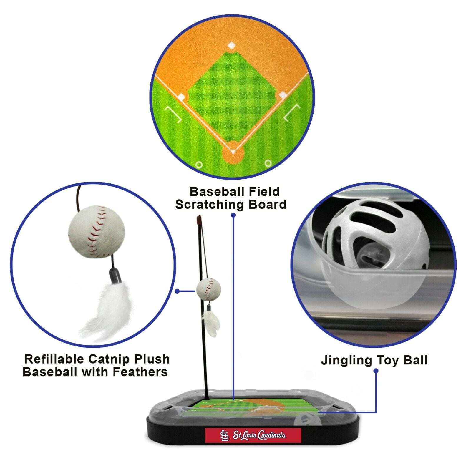 MLB St. Louis Cardinals CAT Scratcher Mat Toy with Catnip Plush & Feather Cat Toy 5-in-1 Kitty Toy