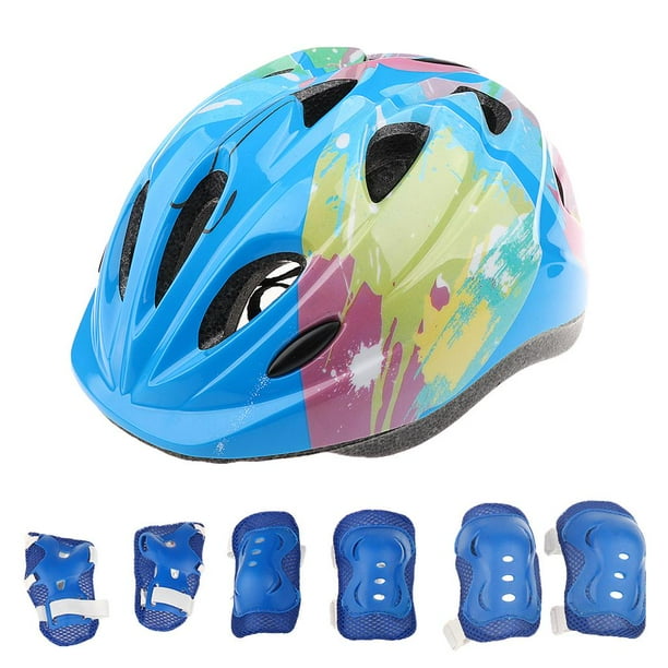 de protectores para bebés de 7 piezas para niños de 5 a 15 : casco, rodilleras, coderas, muñequeras Azul