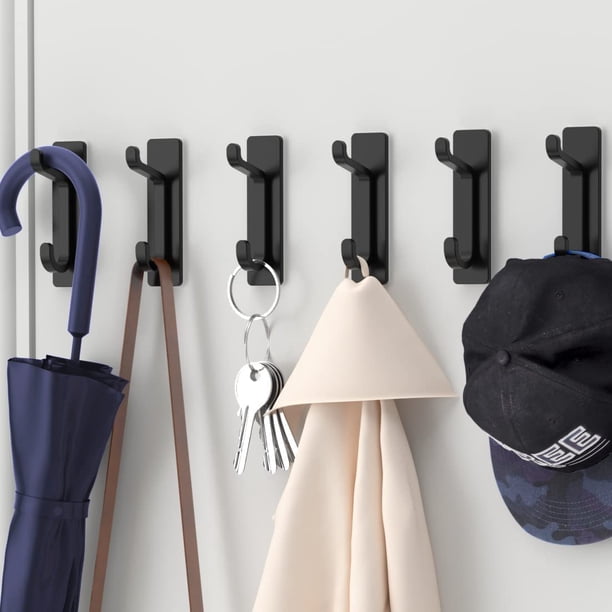 Ganchos Adhesivos para Pared, Toallero de Baño, Gancho para Toallas de Cocina, Gancho Adhesivo para Ropa, Montaje en Pared, Sin Perforaciones, Impermeable, Inoxidable, Negro, Paquete de 6