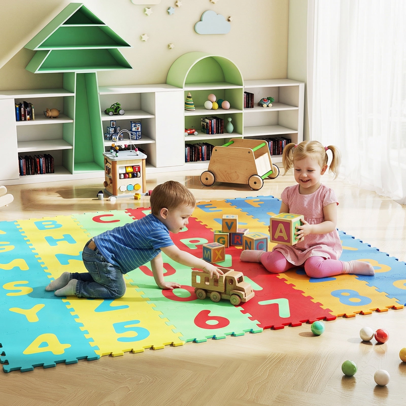 Gymax 36-Piece Kids Puzzle Play Mat w/ Alphabet & Numbers 36 Sq FT Total Coverage