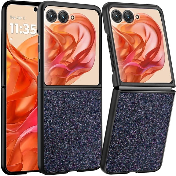 Phone Case for Motorola Razr Plus 2024,Glitter Case with Built-in Cover Screen Protector,Bling Slim Fit Moto Razr 2024 Case,Ultra-Thin Women Luxury Phone Cases for Razr 50 Ultra,Black