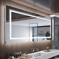 47x24 inch Large LED Wall Mirror Bathroom Mirrors Front Light and Backlit Stepless Dimmable Anti-Fog Memory Makeup Mirror