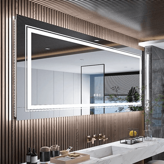 47x24 inch Large LED Wall Mirror Bathroom Mirrors Front Light and Backlit Stepless Dimmable Anti-Fog Memory Makeup Mirror