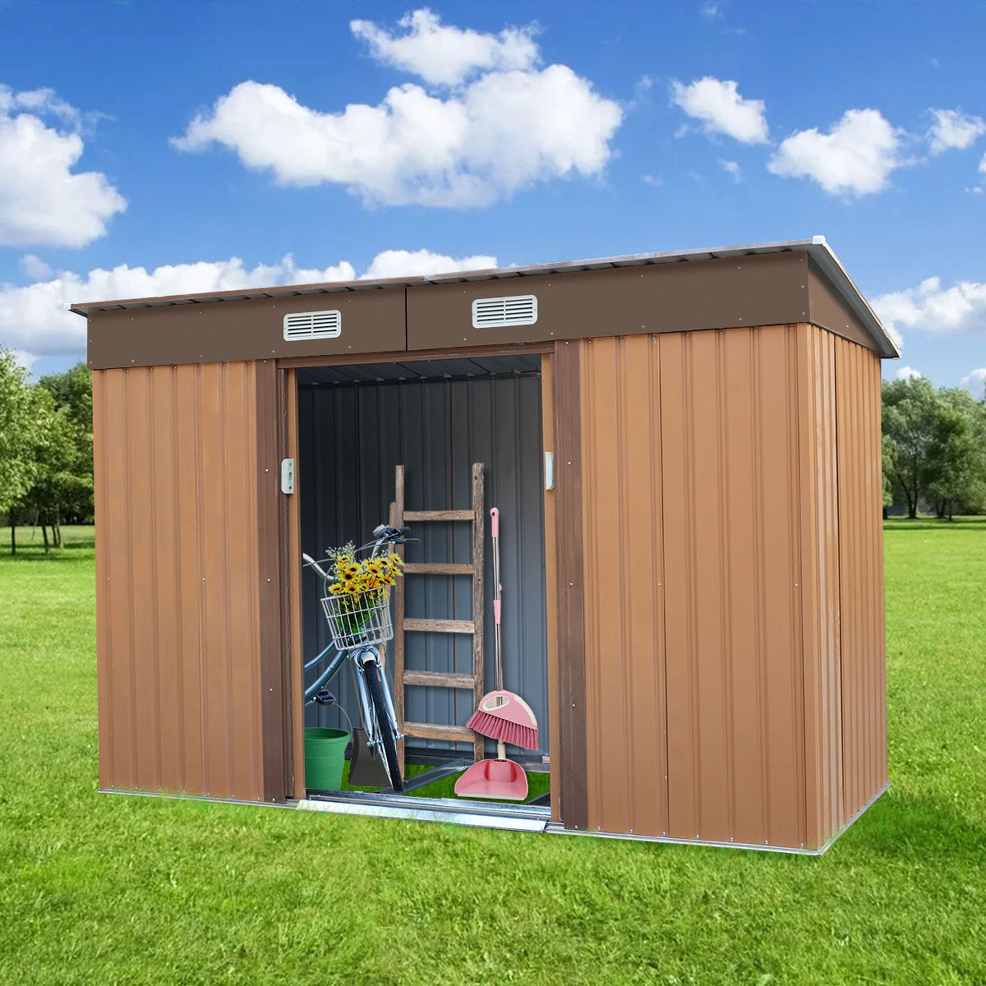 Jaxpety 9' x 4' Outdoor Backyard Garden Metal Storage Shed for Utility ...