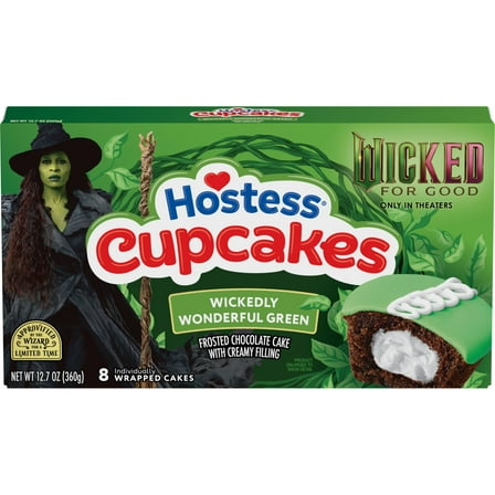 Hostess Wicked: For Good Cupcakes, Chocolate Snack Cakes with Wickedly Wonderful Green Frosting, 12.7 oz Box (8 Ct.)