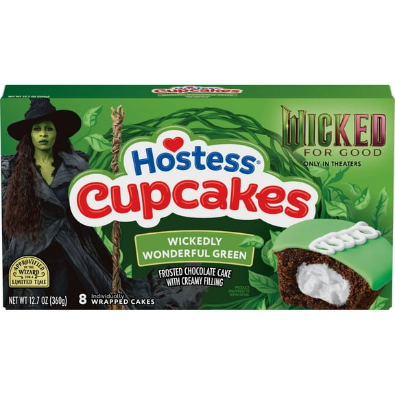 Hostess Wicked: For Good Cupcakes, Chocolate Snack Cakes with Wickedly Wonderful Green Frosting, 12.7 oz Box (8 Ct.)