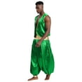 thumbnail image 3 of iiniim Mens Arabian Prince Costume Open Front Vest with Pants Halloween Show Fancy Dress up Outfit Green&Green XXL, 3 of 7