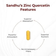 Sandhu's Zinc Quercetin 120 Vegetarian Capsules (Pack of 2) | High Absorption Zink Supplements for Immunity and Seasonal Allergy | Antioxidant Immune Support for Men and Women | Easy to Swallow