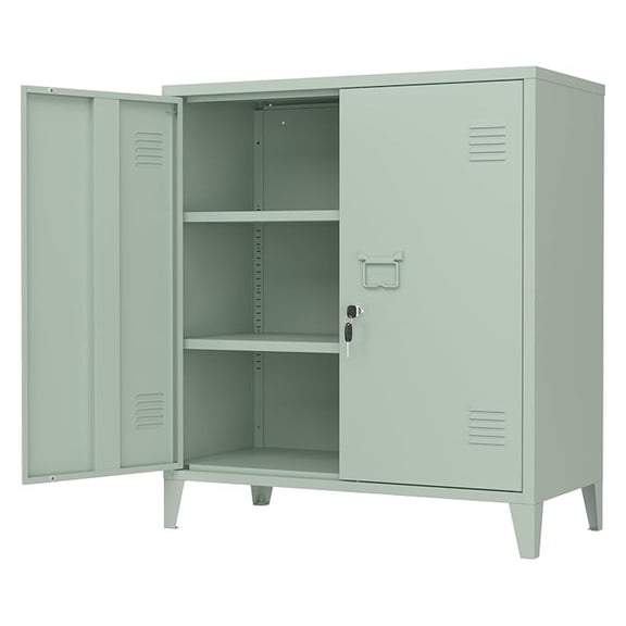 Metal Storage Cabinet 35.4”H Locking Storage Cabinet with 2 Adjustable Shelves and Doors, Small Storage Cabinet for Home Warehouse Office Garage (Green)