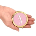 thumbnail image 3 of Koyal Wholesale Gold Compact Mirror Bridesmaid's Wedding Gift, Blush Pink Faux Gold Glitter, Monogram Letter I, 1-Pack, 3 of 5