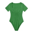 thumbnail image 4 of Women Ribbed Bodysuit Short Sleeve Square Neck Slim Fit Sexy One Piece 2026 Summer Scoop Neck Basic Shirt Fashion Outfit, 4 of 5