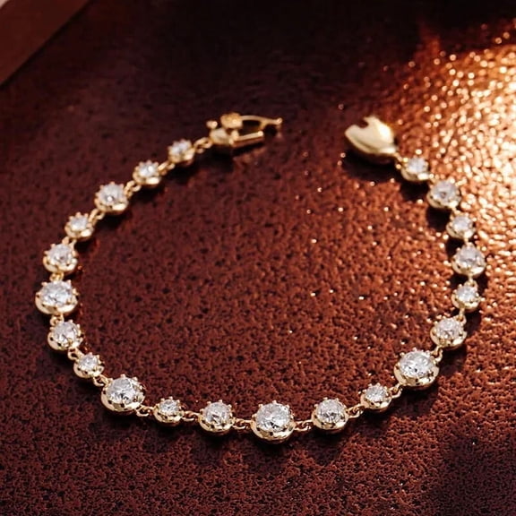 7 CTW 3mm Round Lab Created Diamond Tennis Bracelet 7" 14k Yellow Gold Plated