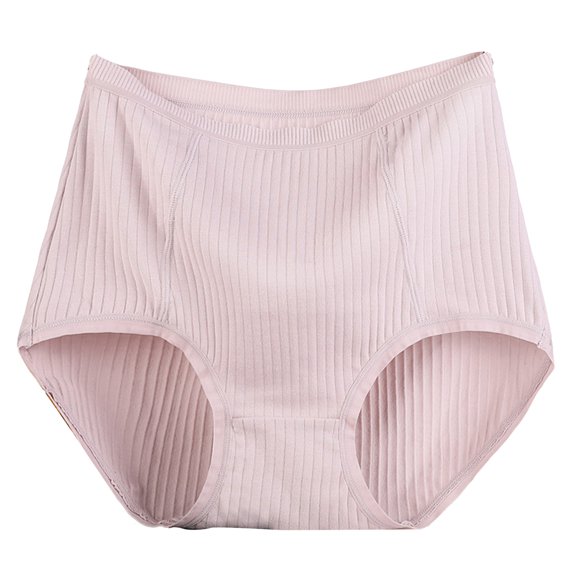 huanledash Women Underpants Solid Color Elastic High Waist Sweat Absorption Moisture Wicking Anti-septic Anti-leak Plus Size Cotton Women Briefs for Daily Wear