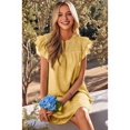 thumbnail image 5 of Women's Short Sleeve Floral Ruffle Smocked Mini Dresses Neck Burnout Sundress Dress for Casual Summer Yellow XXL, 5 of 9