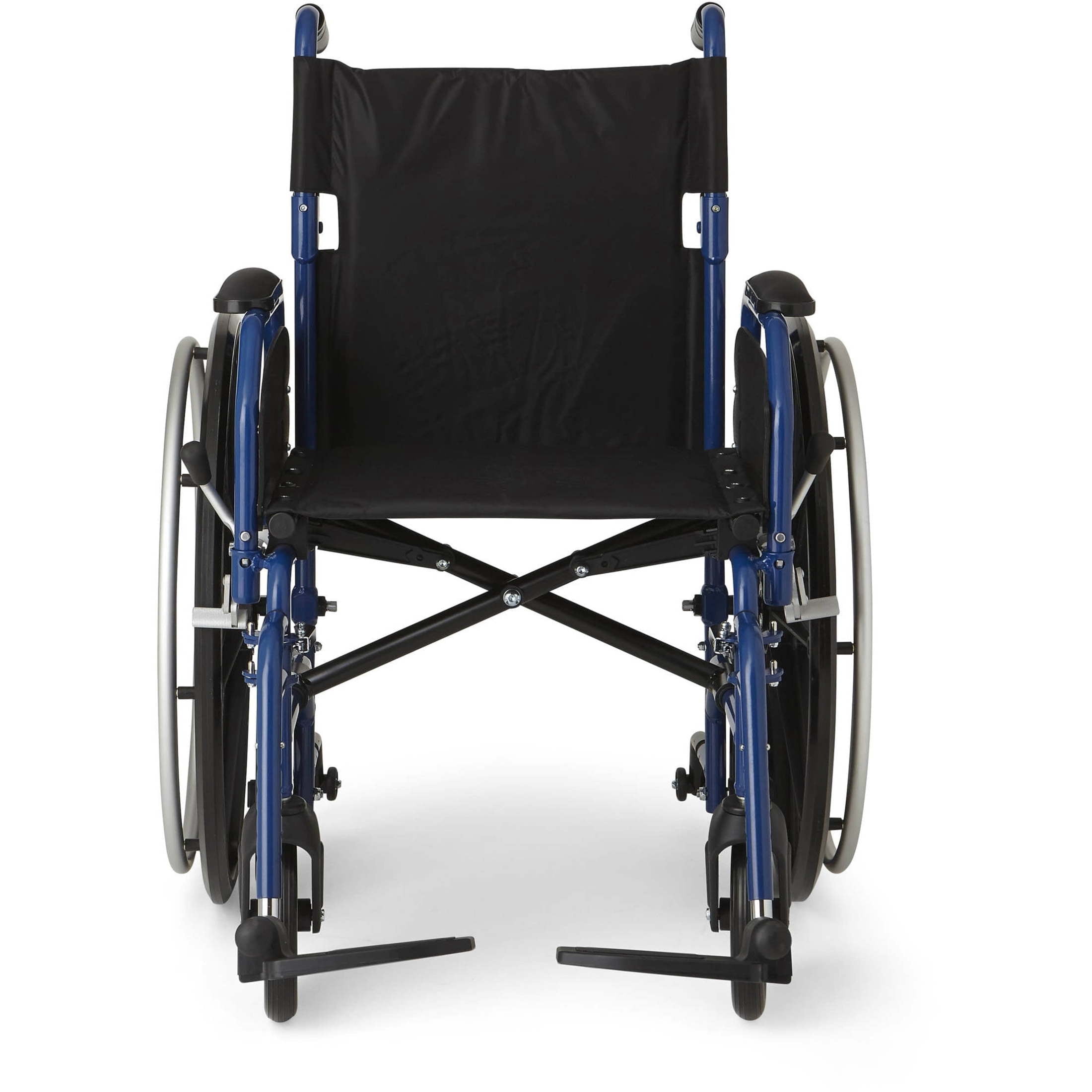 Medline Hybrid 2 Wheelchair and Transport Chair, Swing Away Footrests and Removable Desk-Length Arms, 300 lb Weight Capacity, Blue Frame