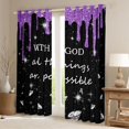 thumbnail image 2 of Homewish Glitter Ice Cream Drip Blackout Curtains Set of 2 (52x84 Each) for Girls, With God All Things Are Possible Print Curtain, Purple Black, 2 of 5