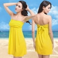thumbnail image 2 of Ticikt Bandeau Swimsuits for Women Strapless Swimwear Bathing Suits Slim Fit Solid Color Tankini Skirt,Color:Yellow,Size:One Size, 2 of 3