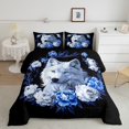 thumbnail image 2 of Feelyou Rustic White Wolf Full Size Comforter Sets, Romantic Blue Flower Bedding Comforter Set, Happy Valentines Day Reversible Bedding Sets, Ultra Soft Bedroom Decor, 3 Pieces, 2 of 8