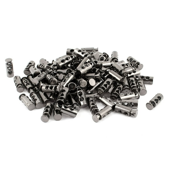 Unique Bargains 100 Pcs Tungsten Steel Gray Spring Loaded 9 mm Dia Dual Holes Cord Locks Stoppers Toggles