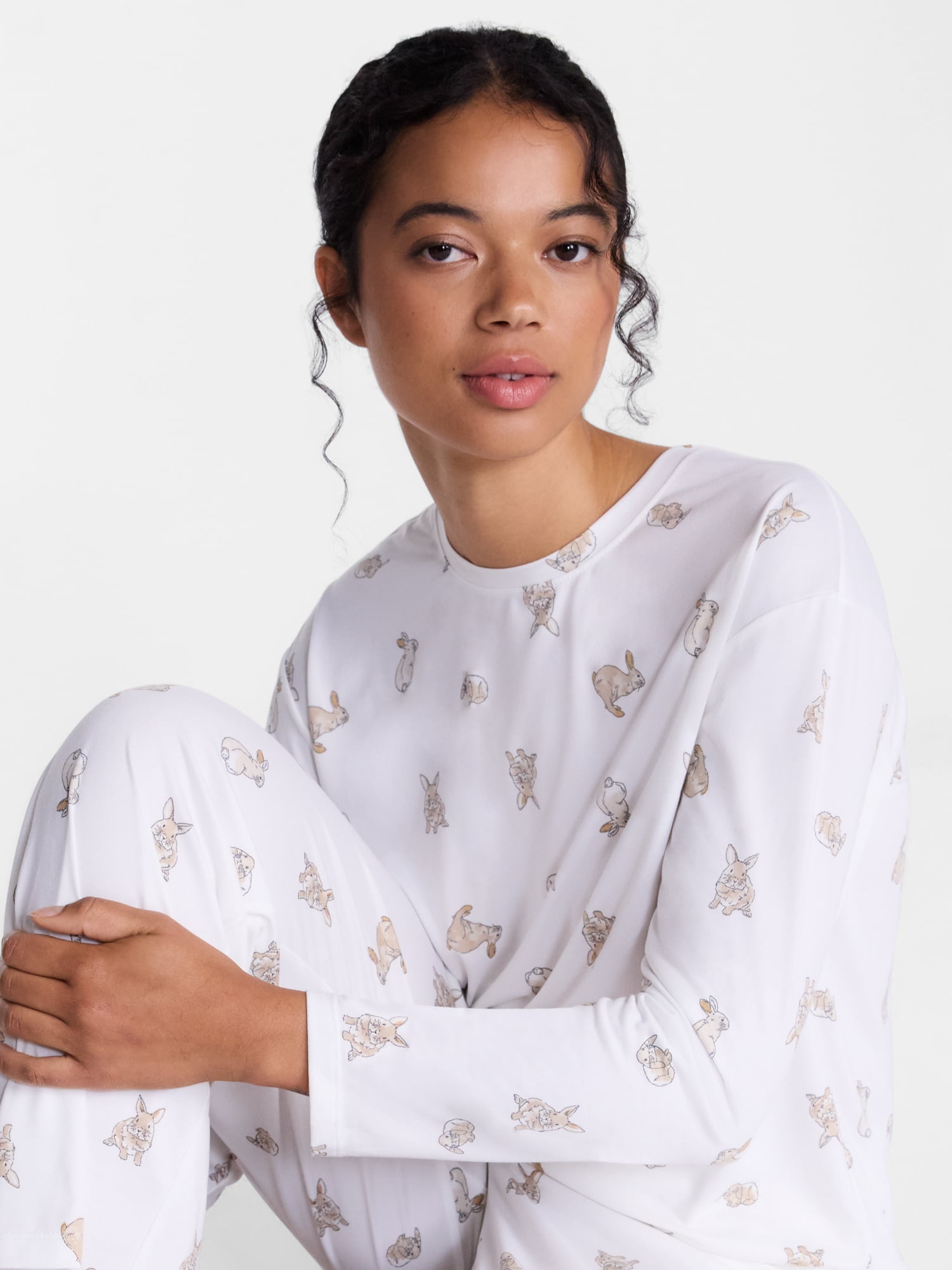 Joyspun Women's Essential Sleep Top and Pants, 2-Piece Pajama Set, Sizes XS-3X