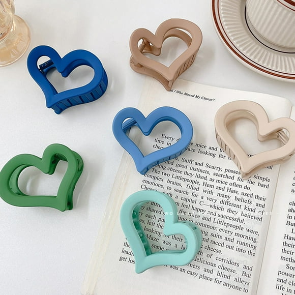 nipocaio 6 PACK Medium Hair Claw Clips,Matte Hair Jaw Love Heart Hair Clips for Thin Hair Thick Hair, Plastic Non-Slip Hair Claw