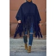 thumbnail image 3 of Womens High Neck Long Sleeve Fringe Top Plus Size Tassel Pullover Poncho Coat, 3 of 7