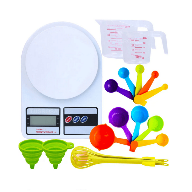 Set Medidor con Báscula, Cucharas y Tazas para Cocina, PP sin BPA, 8 pak Malubero Blanco