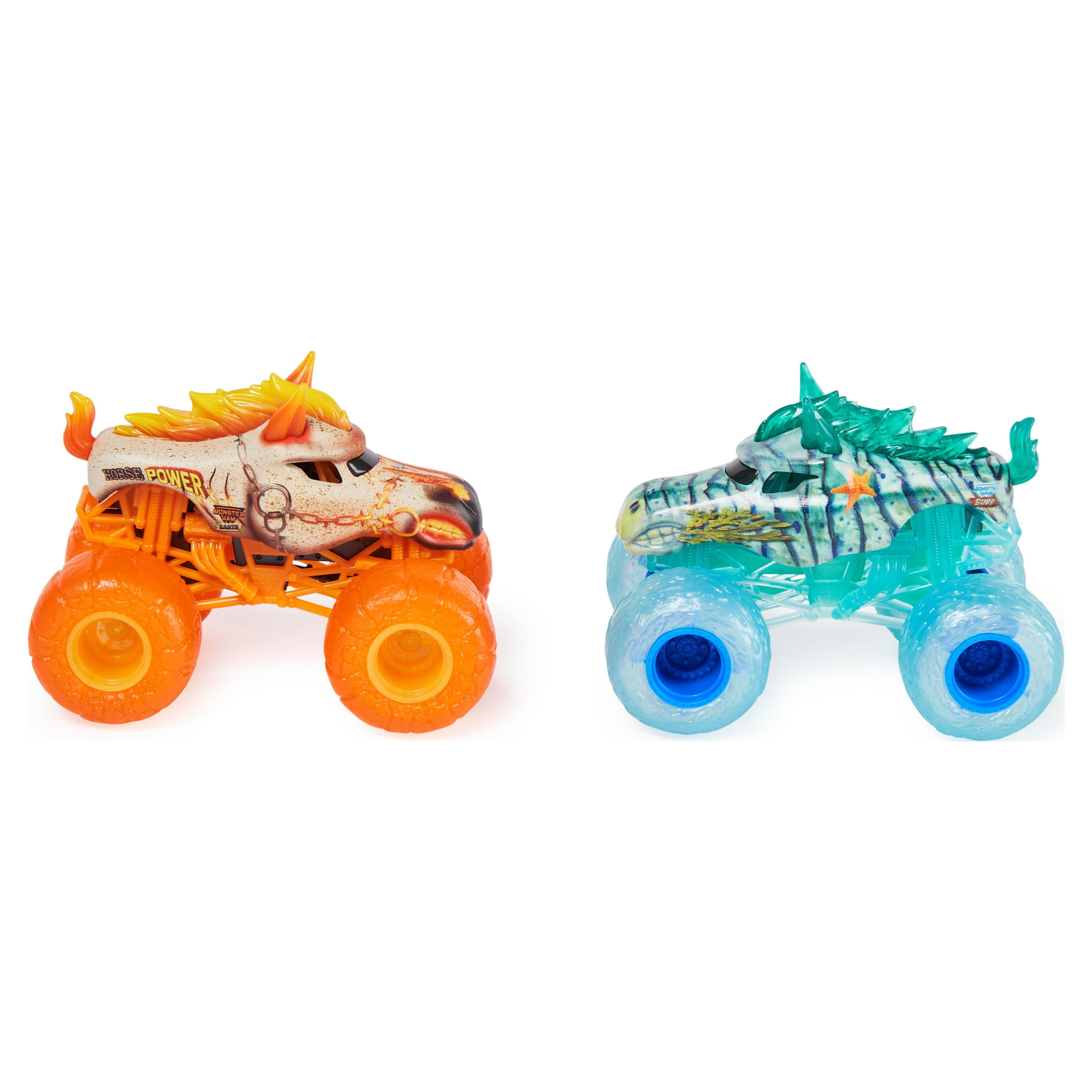 Monster Jam, Official Horse Power D Earth Vs. Sea Horse Surf 1:64 Scale Die-Cast Monster Trucks, Kids Toys for Boys Ages 3 and up
