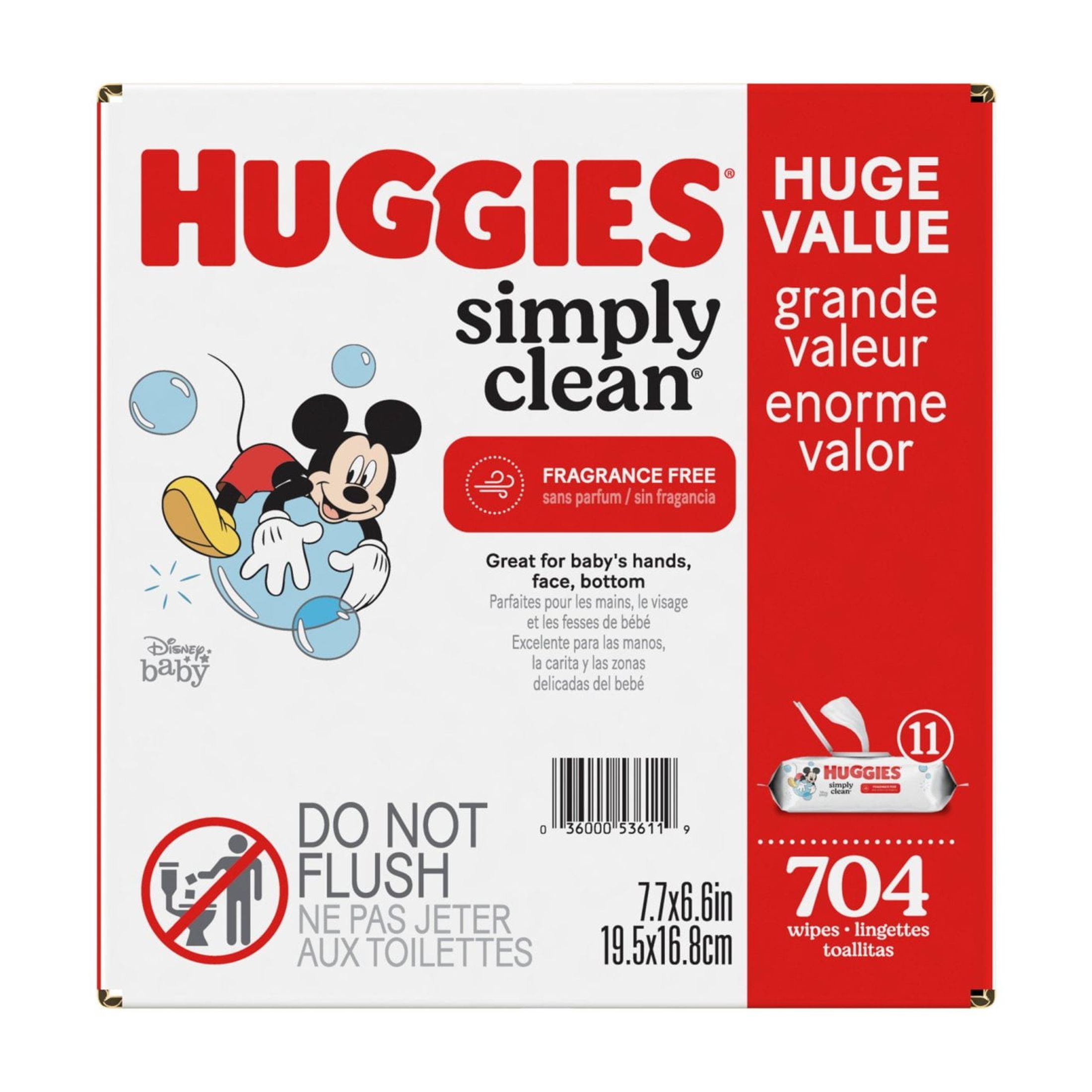 Huggies Simply Clean Unscented Baby Wipes, 11 Flip-Top Packs, 704 Total Count (Select for More)