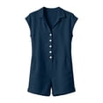 thumbnail image 7 of LNWUY Women's Solid Color Short Cuffed Sleeve Utility Rompers Elastic Waist Button Down Cotton Pocket Jumpsuit Blue S, 7 of 7
