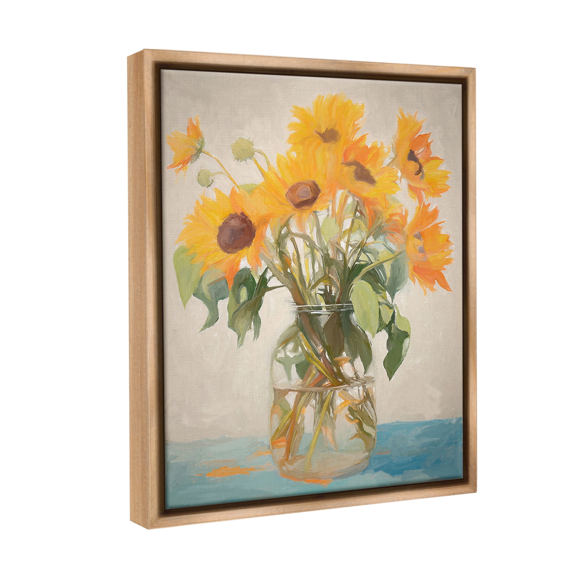 Stupell Industries Classic Sunflower Bouquet Botanical & Floral Painting Brown Floater Framed Canvas Art Print Wall Art, 25 x 31