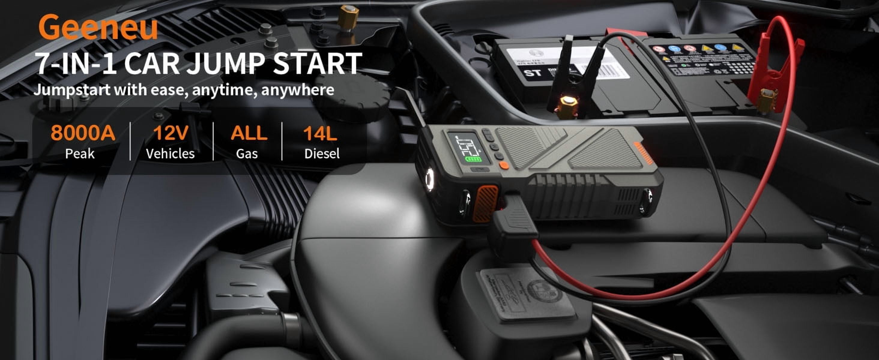 Geeneu  Car Jump Starter with Air Compressor, 8000A Jump Box Combo 150PSI Tire Inflator, 12V Vehicle Jump starter Power Pack for All Gas/12L Diesel