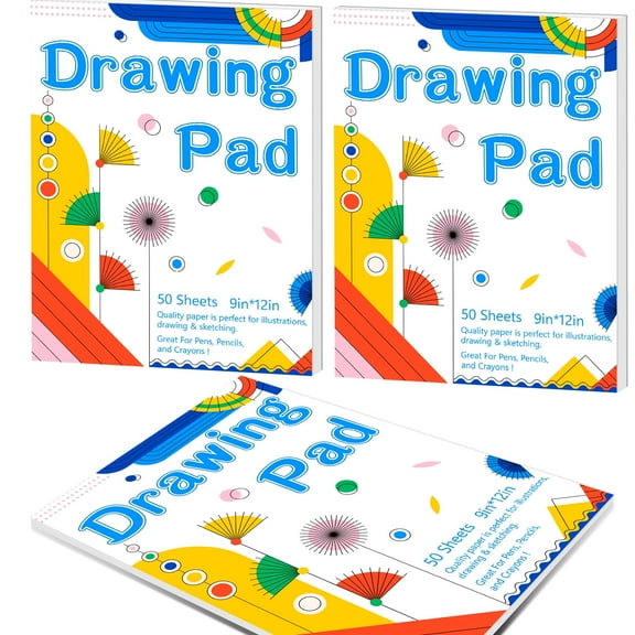 Kalysky 9 x 12 Inch Large Drawing Paper Pad, 3 Pack, 50 Sheets