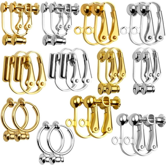 Clip-on Earring Findings,12 Pairs 6 Styles Earring Converters Components for Non Pierced Ears for Jewelry Making, Golden & Silver