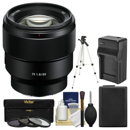 Sony Alpha E-Mount FE 85mm f/1.8 Lens with NP-FW50 Battery & Charger + Tripod + 3 Filters +