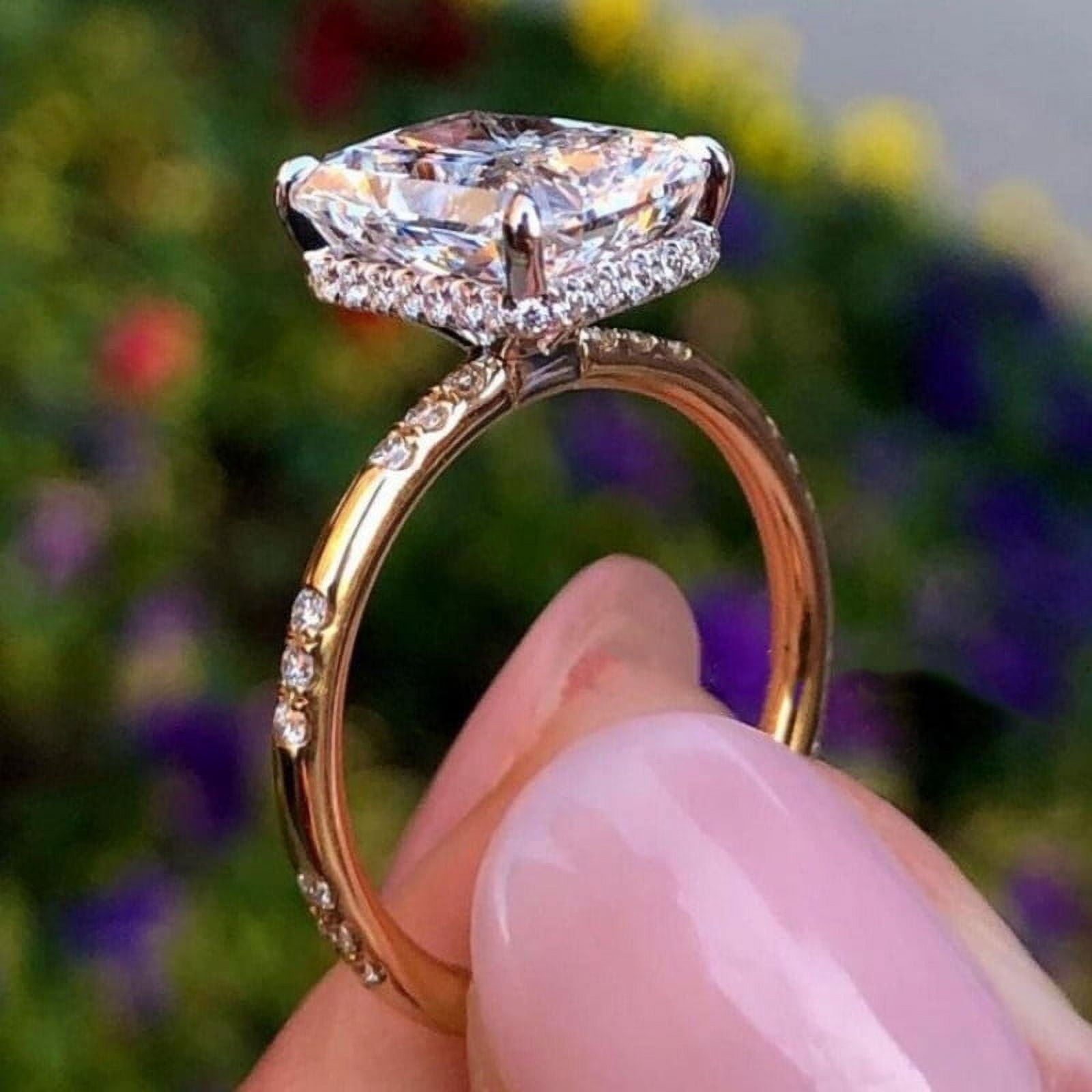 solitaire jewels Huge 6.5CT Radiant Moissanite Hidden Halo Engagement Ring For Women, 10K White Gold