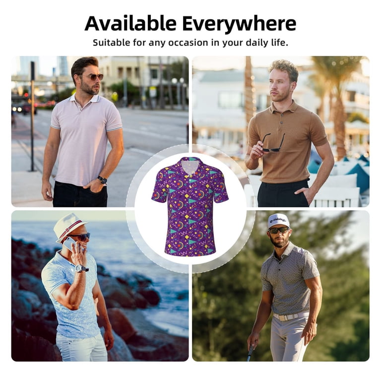 Kdxio Retro 80s Style Print Men's Short Sleeve Polo Shirt
