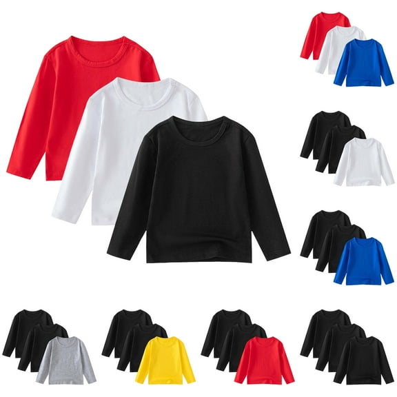 Ulanda Toddler Boys Long Sleeve Shirts 3 Pack Cotton T-Shirt for 2-6 Years ( Red, 2-3 Years)