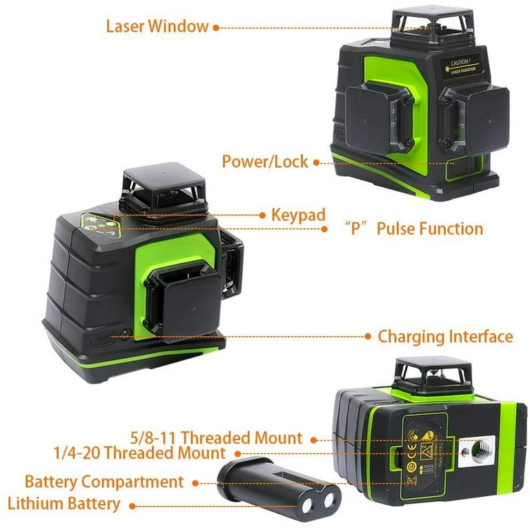 Laser Level 3D & 3 x 360°, Line Laser Green POPOMAN, USB Rechargeable, Self  Leveling and Pulse Mode, Magnetic Pivoting Base, Auxiliary Supporting  Bracket, Carrying Case Include - MTM350B 