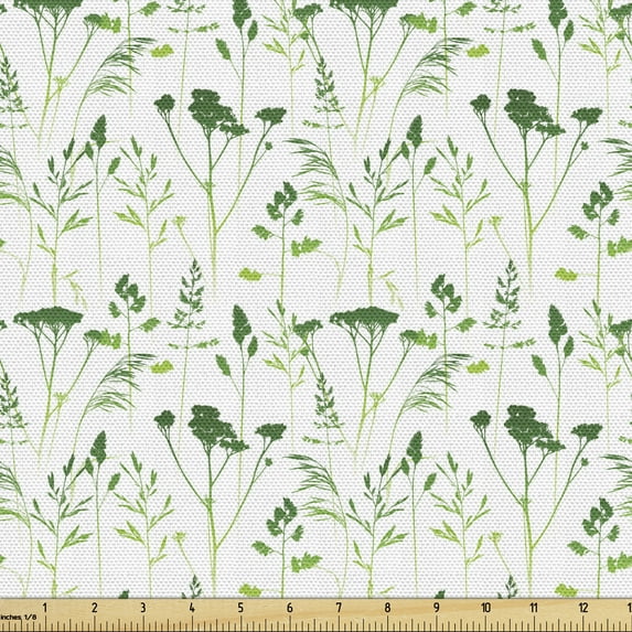 Botanical Sofa Upholstery Fabric by the Yard, Wild Herb Silhouettes in Monochromatic Natural Colors Repetition, Decorative Fabric for DIY and Home Accents, Green Lime Green by Ambesonne