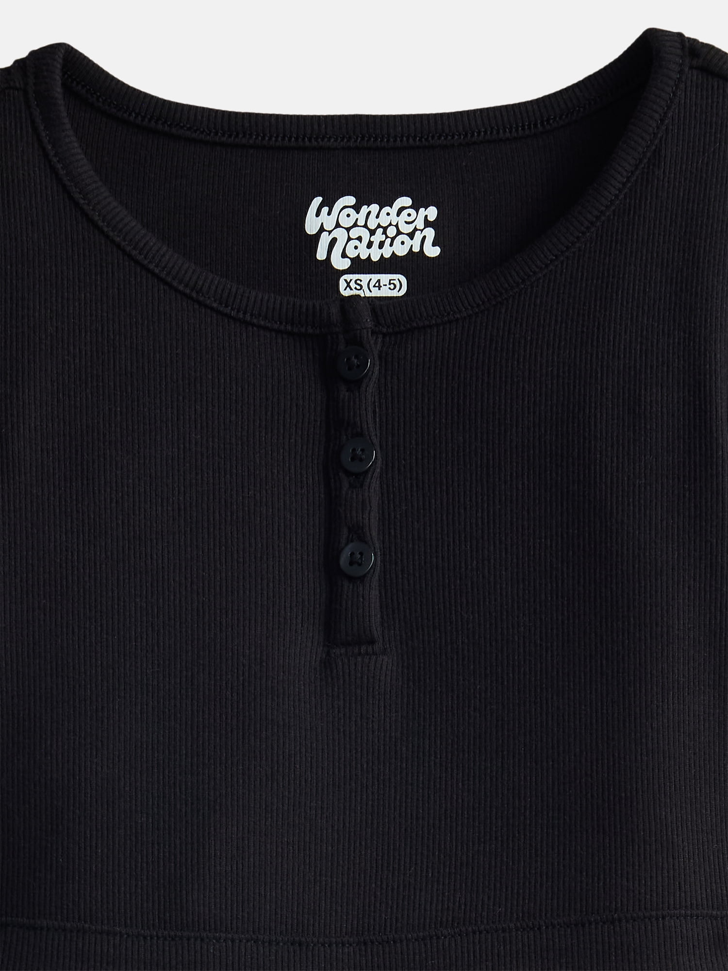 Wonder Nation Girls' Ribbed Henley Dress with Short Sleeves, Sizes 4-18 & Plus