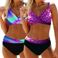 thumbnail image 3 of Neinkie Women's V Neck Padded Printed High Cut Bikini Set Two Piece Swimsuit, 3 of 6